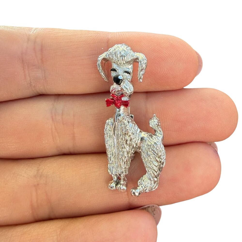 Vintage Jewelry Brooch Adorable Poodle Dog Silver Tone Pin